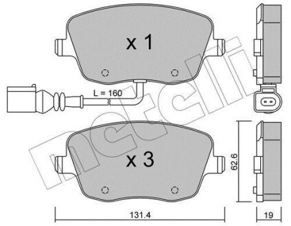 Колодки гальмівні (передні) Seat Ibiza/VW Polo 01-09/Skoda Fabia 99-14/Roomster 06-15 (+датчик) Metelli 22-0547-1