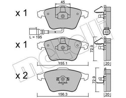 Колодки гальмівні (передні) VW Passat 05-10/Skoda Superb 08-15 (з датчиком) Metelli 22-0549-2