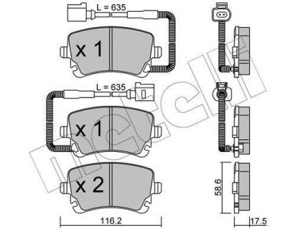 Колодки тормозные (задние) VW Phaeton 02-16 (с датчиком) Metelli 22-0554-1