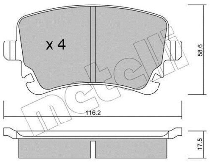 Колодки тормозные (задние) VW T5/T6 2.0 TDI 03- Metelli 22-0554-2