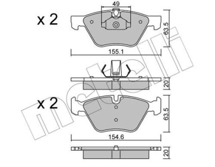 Колодки гальмівні (передні) BMW 3 (E90/E91/E92) 07-13/5 (E60/E61) 03-10/X1 (E84) 09-15 Metelli 22-0557-0