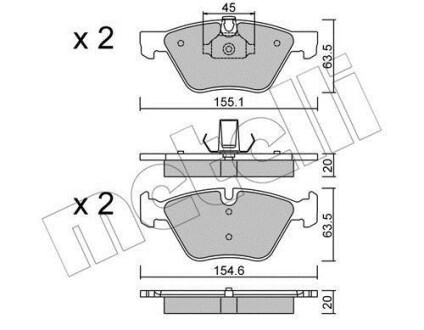 Колодки гальмівні (передні) BMW 1 (E81/E82)/3 (E90-E93)/X1 (E84)/Z4 (E89) 04-16 Metelli 22-0557-3