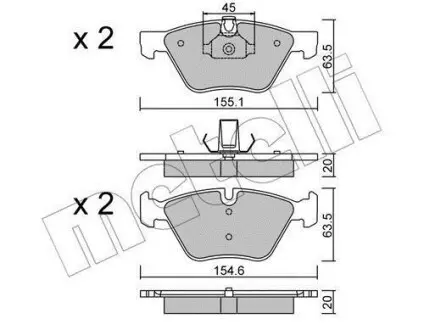 Колодки гальмівні (передні) BMW 1 (E81/E82)/3 (E90-E93)/X1 (E84)/Z4 (E89) 04-16 Metelli 22-0557-3