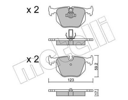 Колодки тормозные (задние) BMW 3 (E46)/5 (E39) 98-07/7 (E38) 94-01/X3 (E83) 04-11/X5 (E53) 00-06 Metelli 22-0560-0