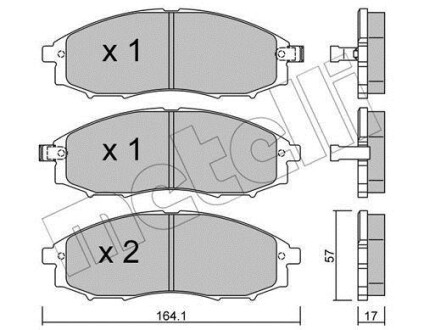 Колодки гальмівні (передні) Nissan Navara/Pick Up 2.4i/2.5 TD 98- (Akebono) Metelli 22-0611-0