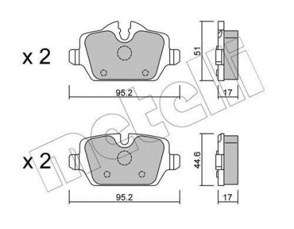 Колодки гальмівні (задні) BMW 1 (E81/E82/E87)/3 (E90/E91/E92/E93) 04-13 Metelli 22-0641-0