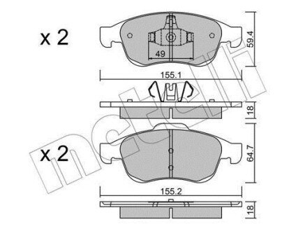 Колодки гальмівні (передні) Dacia Dokker/Duster/Lodgy/Nissan Juke/Renault Clio V/Kangoo 10- Metelli 22-0817-0