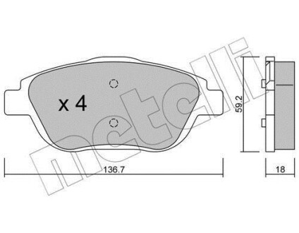 Колодки тормозные (передние) Citroen С3/DS3 09-/C4 Cactus/Peugeot 2008 13- Metelli 22-0852-0