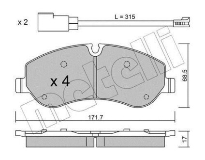 Тормозные колодки (передние) Ford Transit Custom/Tourneo Custom V362 12-/Transit V363 13- (+датчики) Metelli 22-0990-0