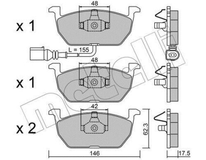 Колодки гальмівні (передні) Seat Leon/Skoda Octavia IV/V/VW Golf VII 12- (+датчик) Metelli 22-1028-0