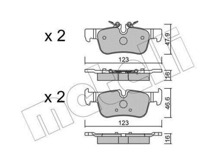 Колодки тормозные (задние) BMW 1 (F52/F40)/X2 (F39) 17-/2 (F44-F46)/i3 (I01) 13-/X1 (F48)/Mini 14- Metelli 22-1038-0