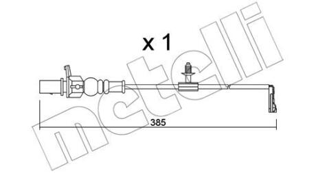 Датчик зносу гальмівних колодок (задніх) Audi A6/A7/A8/Q7/Q8/VW Touareg 15- (L=385mm) Metelli SU.348