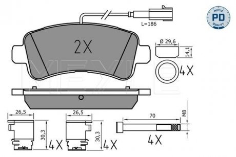 Колодки гальмівні (задні) Citroen Jumper/Peugeot Boxer 3.0 HDi 10- MEYLE 025 259 8721/PD