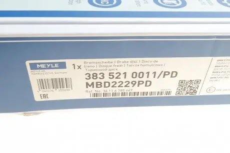 Диск тормозной (передний) BMW 5 (F10)/ 7 (F01/F0/F03/F04) 09- (348x36) (L) (вент.) B47/N20/N47/N57 MEYLE 383 521 0011/PD