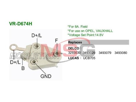 Регулятор напряжения генератора MOBILETRON VRD674H