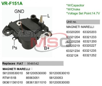 Реле регулятор генератора MOBILETRON VRF151A