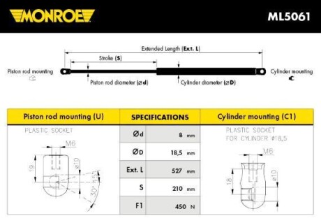 Демпфер двери багажника MONROE ML5061