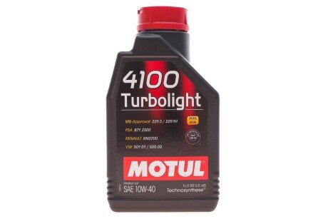 Олива 10W40 Turbolight 4100 (1L) (VW 501.01/505.00/MB 229.3/RN 0700/PSA B71 2300) (102774) MOTUL 387601