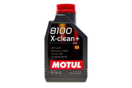 Масло 5W30 X-clean+ 8100 (1л) (LL-04/VW 504 00/507 00/MB 229,51/Porsche C30) (106376/102259) MOTUL 854711