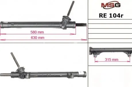 Рулевая рейка без ГУР восстановленная Renault Kangoo 97-07, Renault Megane II 03-09 MSG RE104R