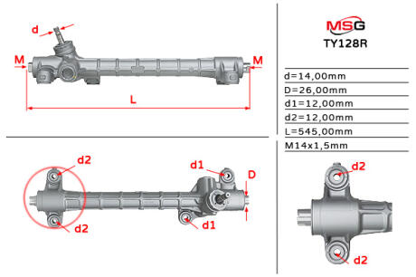 Рульова рейка без ГУР відновлена Toyota Prius 03-09 MSG TY128R