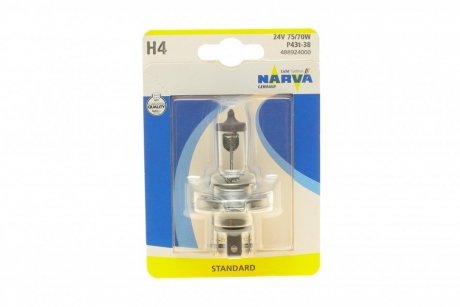 Автолампа H4 24V 75/70W P43t Standard (блистер/1шт) NARVA 488924000