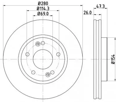 Диск гальмівний передній Hyundai i30, Tucson/Kia Carens, Ceed, Cerato 1.6, 2.0 (10-) NISSHINBO ND6037K