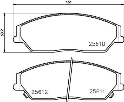 Колодки гальмівні передні дискові Toyota Camry 2.0, 2.5 (11-)/BYD M6, S6 2.0, 2.4 (10-) NISSHINBO NP1052