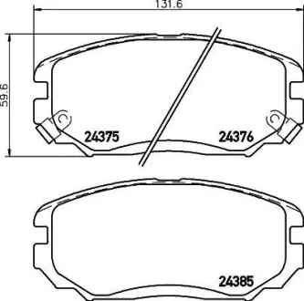 Колодки гальмівні передні дискові Hyundai Elantra, Sonata, Tucson/Kia Sportage, Soul 1.6, 2.0 2.4 (04-) NISSHINBO NP6089