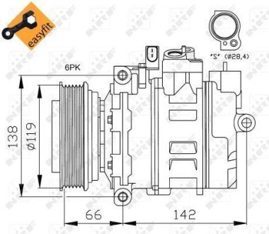 Компресор кондиціонера Audi A4/A6/A8/VW Passat 94-12 (6PK/d=119mm) NRF 32111