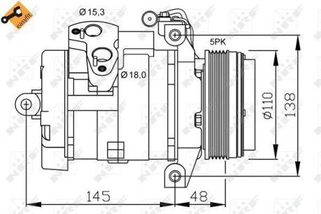 Компресор кондиціонера Land Rover Range Rover III 4.4/3.0D 02- (5PK) NRF 32432