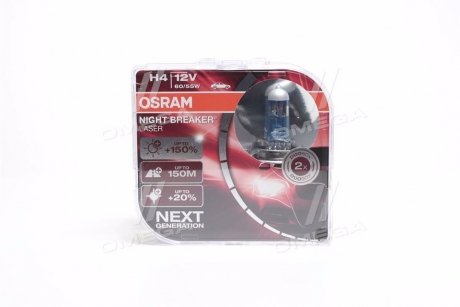 Лампа фарная H4 12V 60/55W P43t NIGHT BREAKER LASER Next Generation (+150) комплект (выр-во) OSRAM 64193NL-HCB