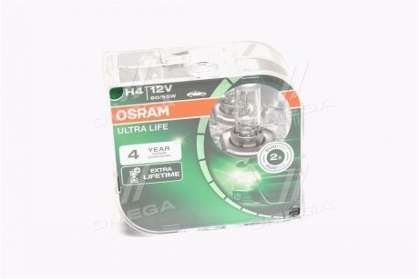 Лампа фарная H4 12V 60/55W P43t ULTRA LIFE (компл.) (выр-во) OSRAM 64193ULT-HCB-DUO