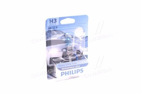 Лампа накаливания H3 WhiteVision ultra 12V 55W P14,5s (+60) (3900K) 1шт. blister (выр-во) PHILIPS 12336WVUB1