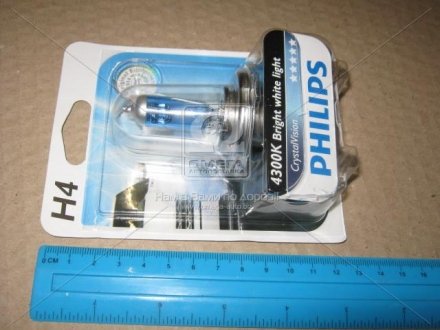 Лампа накаливания H4 12V 60/55W P43t-38 Cristal Vision 1шт blister 4300K (выр-во) PHILIPS 12342CVB1