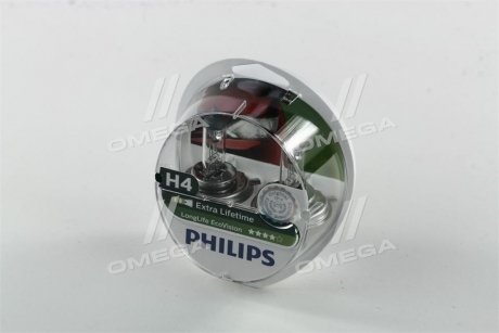 Лампа накаливания H4 12V 60/55W P43t-38 LongerLife Ecovision 2шт (выр-во) PHILIPS 12342LLECOS2