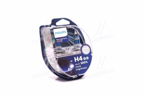 Лампа накаливания H4 RacingVision GT200 +200 12V 60/55W P43t-38 (комплект) (выр-во) PHILIPS 12342RGTS2