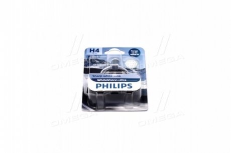 Лампа накаливания H4 12V 60/55W WhiteVision ULTRA +60 (4200K) (1шт) (выр-во) PHILIPS 12342WVUB1