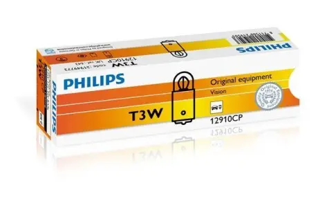 Лампочка допоміжна, 10шт, T3W, 12В, max. 3Вт, тип гнізда BA9S PHILIPS 12910CP