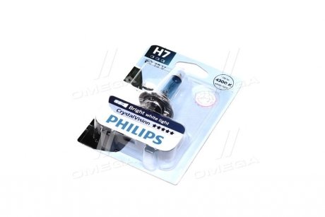 Лампа розжарювання H7 12V 55W PX26d Cristal Vision 1шт blister 4300K PHILIPS 12972CVB1