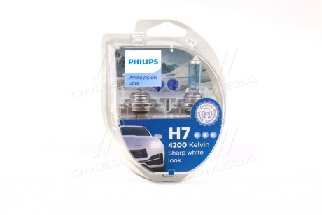 Лампа накаливания H7 12V 55W PX26d H7 WhiteVision ULTRA +60 (4200K) (компл) (выр-во) PHILIPS 12972WVUSM