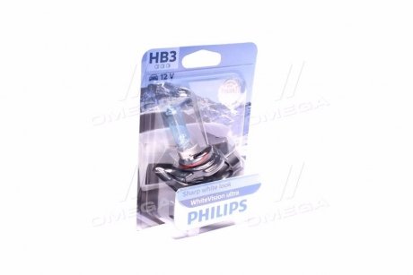 Лампа накаливания HB3 WhiteVision ultra 12V 60W P20d (+60) (3800K) 1шт. blister (выр-во) PHILIPS 9005WVUB1