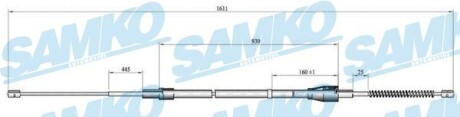 Трос ручного тормоза (1580/918мм) VAG Ibiza Fabia Polo 99-14 SAMKO C0809B