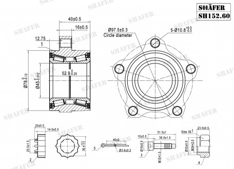 Підшипник передньої маточини Ford Transit (00-06) (45x53x78) (+монт. к-кт) SHAFER SH152.60K