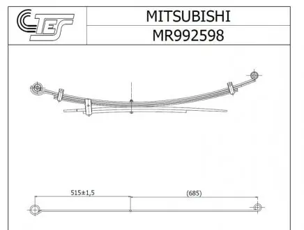 Ресора задняя Mitsubishi L200 2.5 DI-D 05-15 (к-кт 6 листов) (70/515/685), 2/7+2/6+2/13мм. TES MR9925980019 Z/T