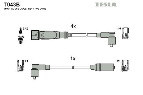 Комплект кабелей зажигания TESLA T043B