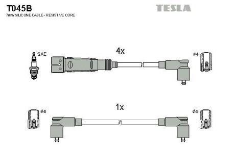 Провід високовольтні, комплект Seat Inca 1.6 (97-00), Vw Caddy ii 1.6 (95-00) TESLA T045B