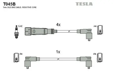 Провід високовольтні, комплект Seat Inca 1.6 (97-00), Vw Caddy ii 1.6 (95-00) TESLA T045B