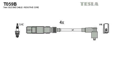 Провід високовольтні, комплект Skoda Octavia 1.6 (97-07),Skoda Octavia combi 1.6 (98-07) TESLA T059B