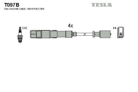 Провід високовольтні, комплект Mercedes-benz A-class (w169) 1.5 (04-12) TESLA T097B